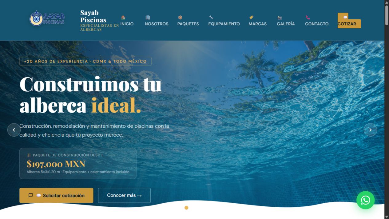 Diseño del sitio web de Sayab Piscinas